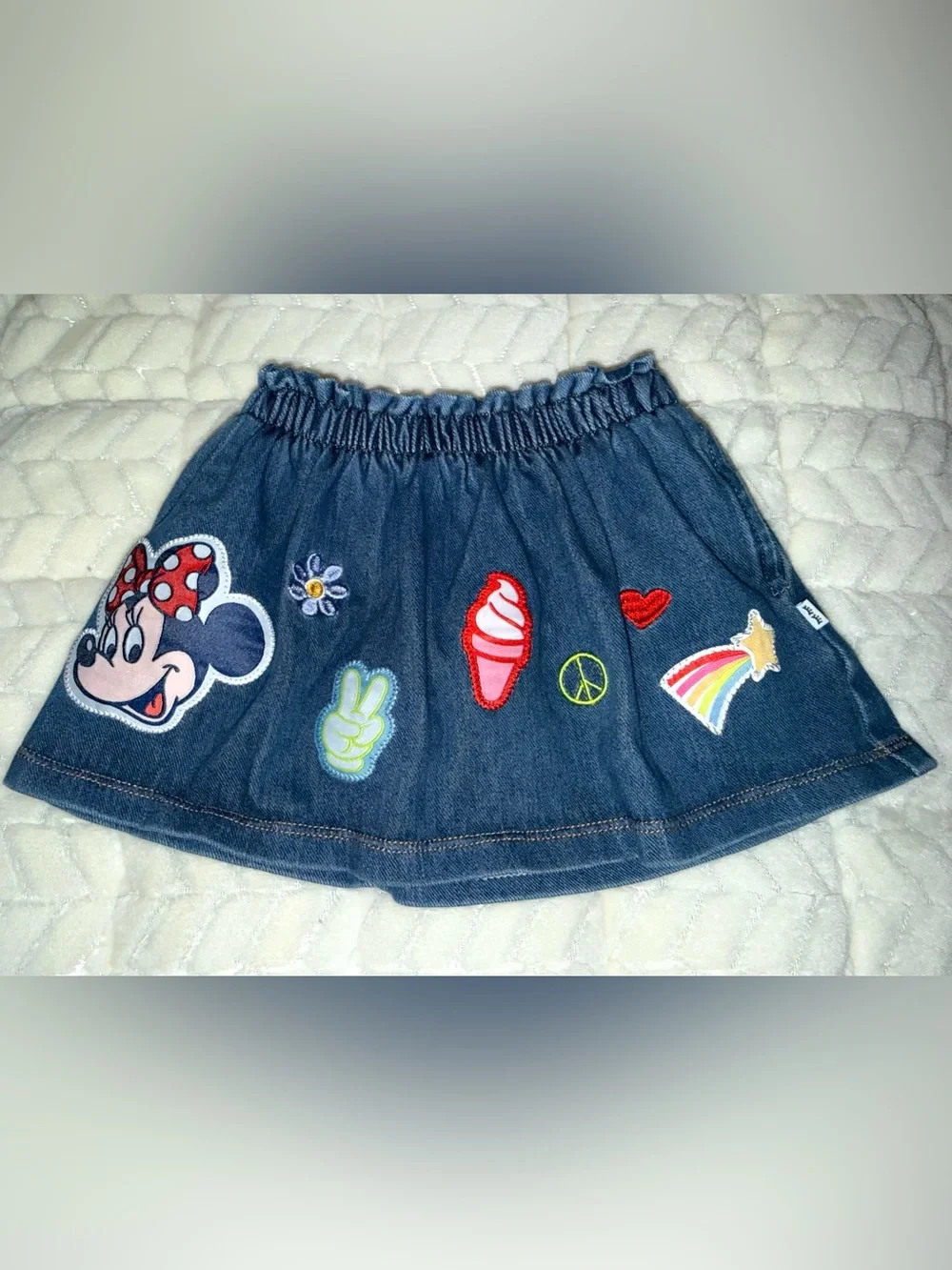 Little Sleepies x Disney Minnie Mouse Patch Denim Skirt, size 12-18 mos, EUC